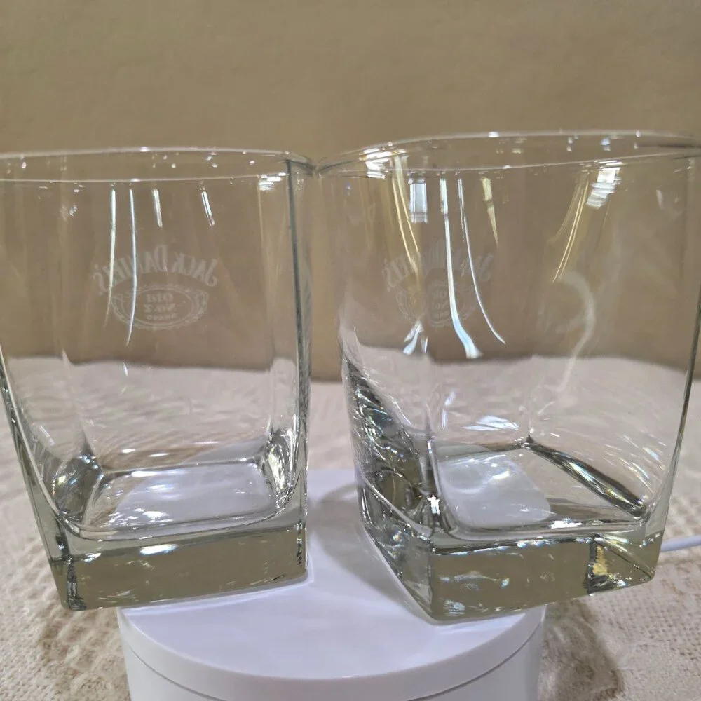 Jack Daniels Old No. 7 Tennessee Whiskey Square Bottom Old Fashioned Glass x 2